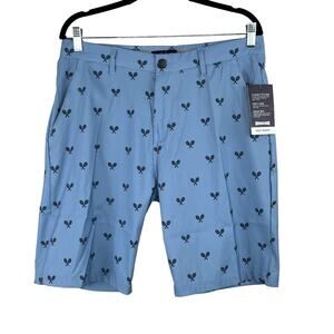 Golf Surf & Swim Co. Light Blue Riviera Tennis Print Chino Golf Shorts 32 NWT
